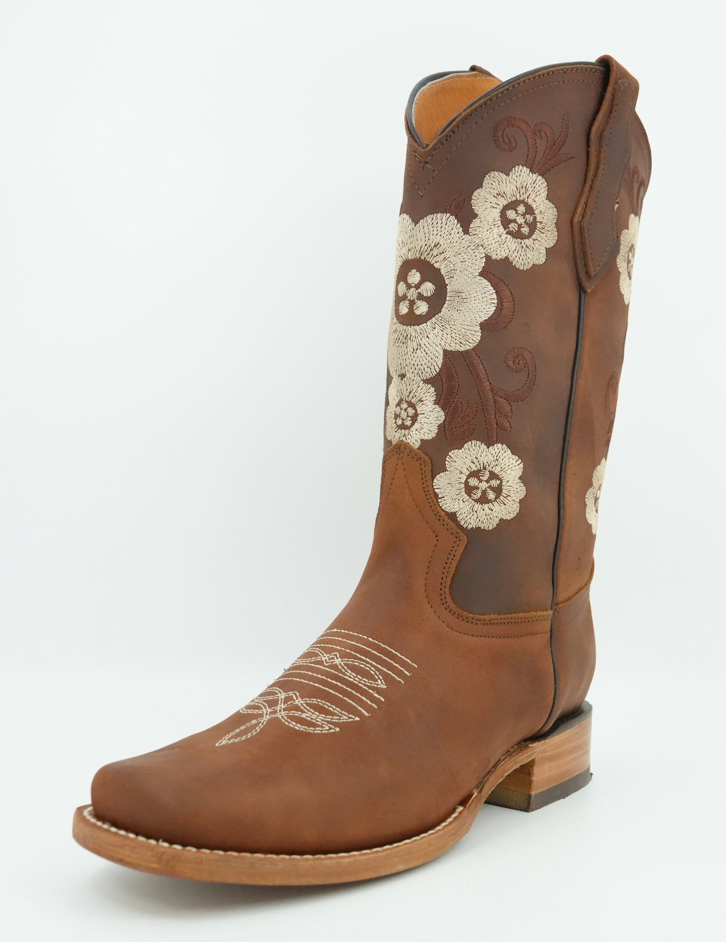 La Sierra Women's Mahogany Embroidered Floral Square Toe Boot