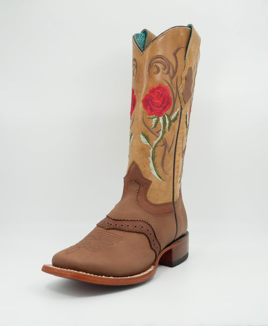 Quincy Women's Roses Crazy Honey Wide Square Toe Boot