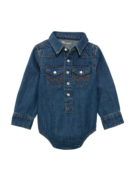 Wrangler Baby Unisex Western Long Sleeve Dark Blue Denim Bodysuit