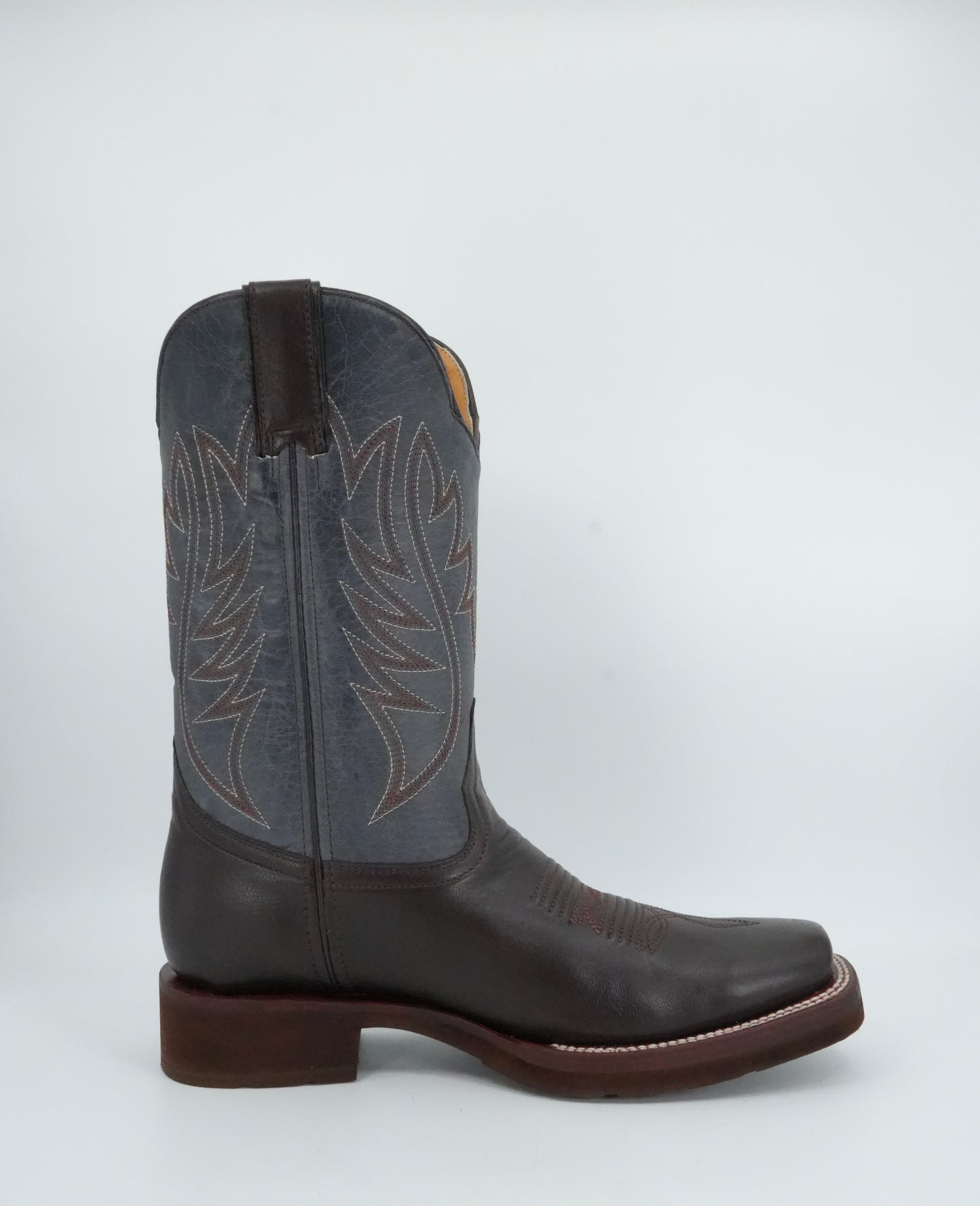 Denver Boots Men's Brown/Blue Leather Semi Square Toe Boot
