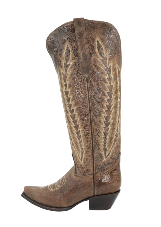 Rock'em Women's Gia Tall Wide Calf Snip Toe Boot - Rustic Brown