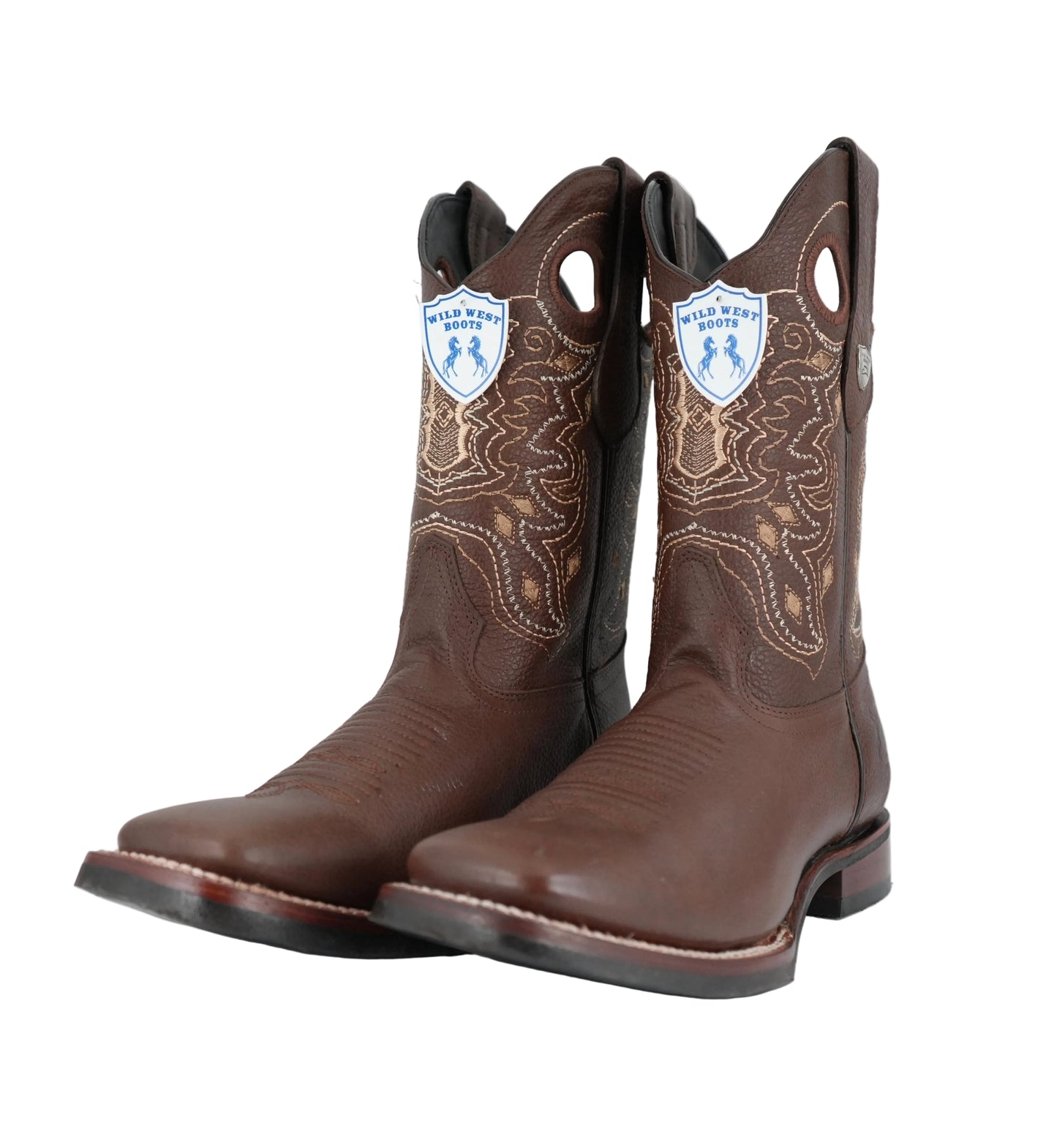 Wild West Men’s Grisly Brown Leather Wide Square Toe Rubber Sole Boot