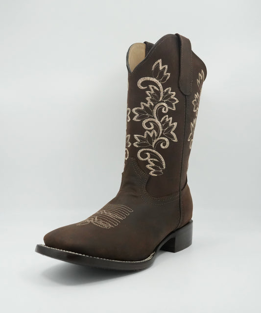 Stephy Women's Embroidered Crazy Brown Square Toe Boot