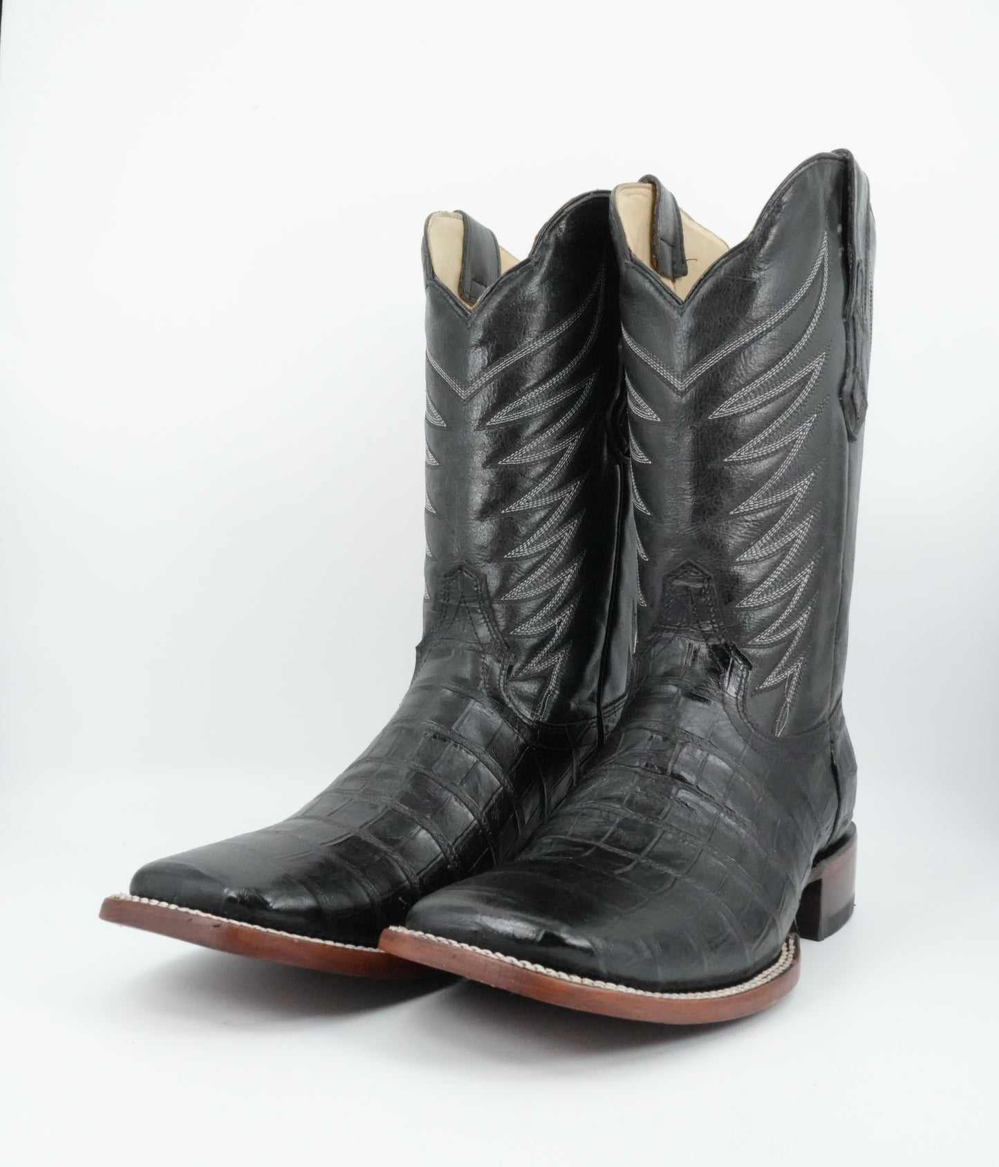 Quincy Men's Alligator Belly Print Black Wide Square Toe Boot