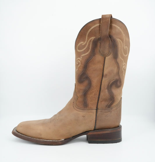 Circle G Men’s Sanded Leather Tan Embroidery Wide Square Toe Boot