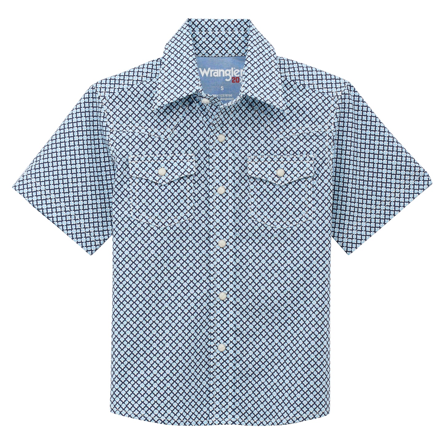 Wrangler Boy's 20X Advanced Comfort Short Sleeve Western Snap Shirt - Blue Roads