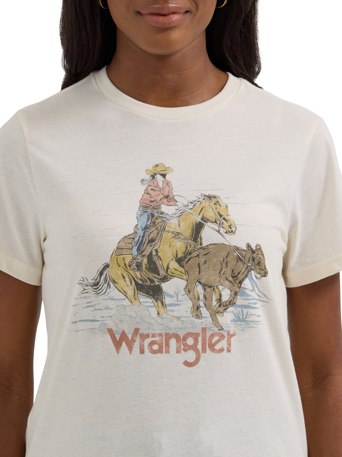 Wrangler Women's Logo Cowboy Regular Fit Short Sleeve White Heather Tee