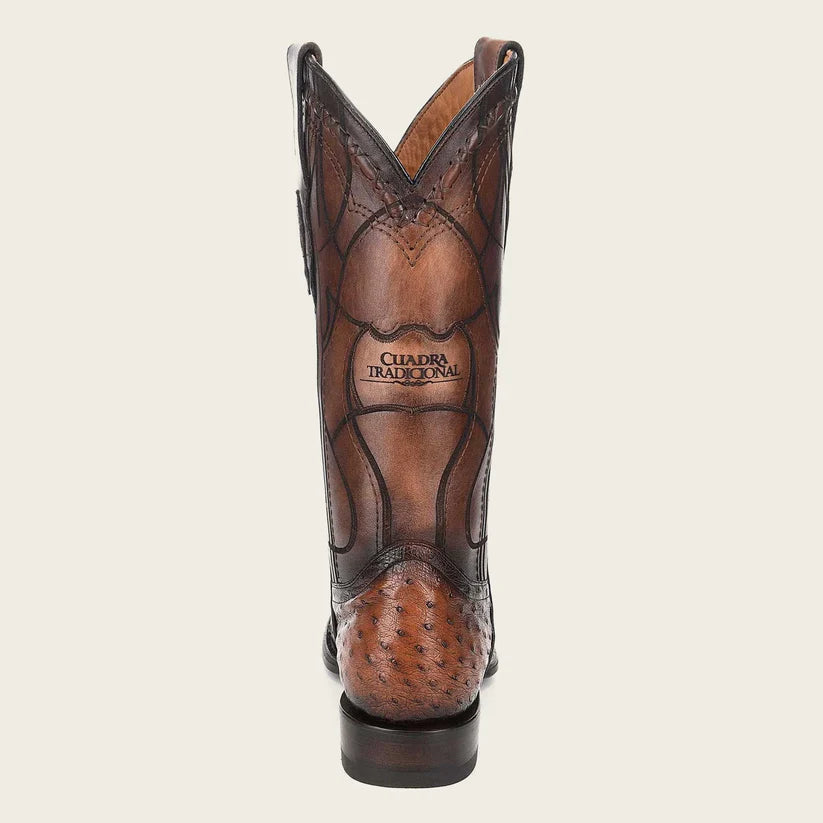 Cuadra Men's Engraved Brown Genuine Ostrich Leather Cowboy Boot