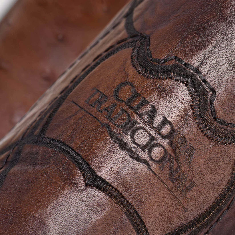 Cuadra Men's Engraved Brown Genuine Ostrich Leather Cowboy Boot