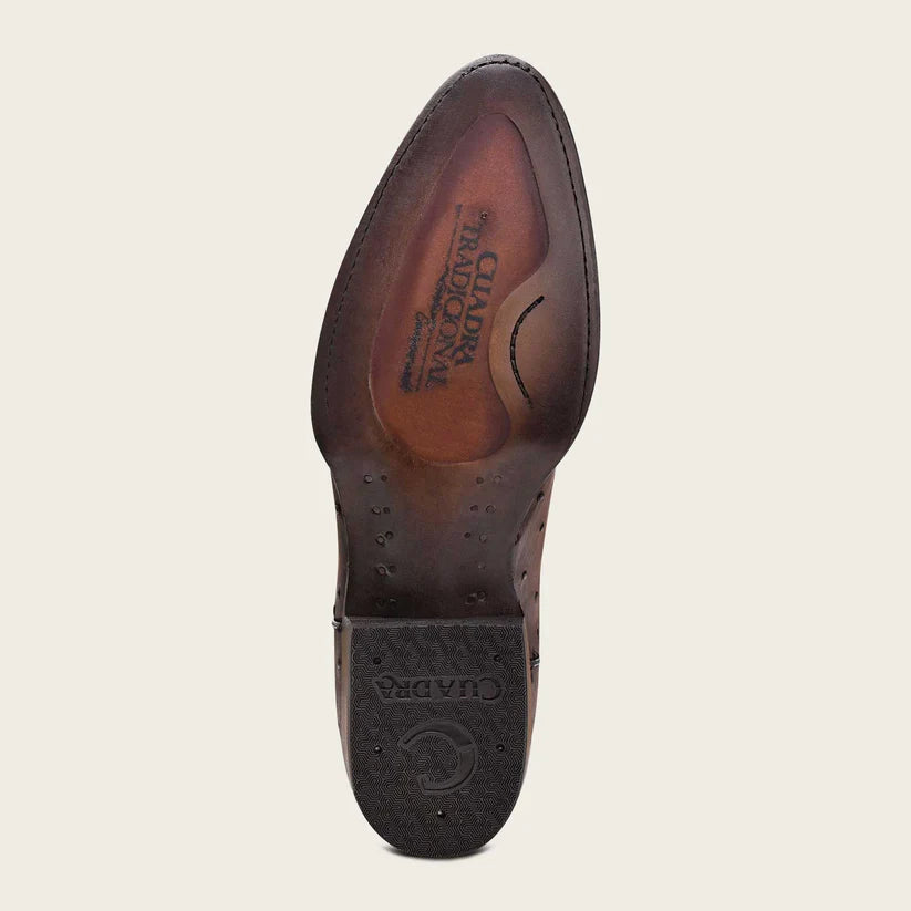 Cuadra Men's Engraved Brown Genuine Ostrich Leather Cowboy Boot