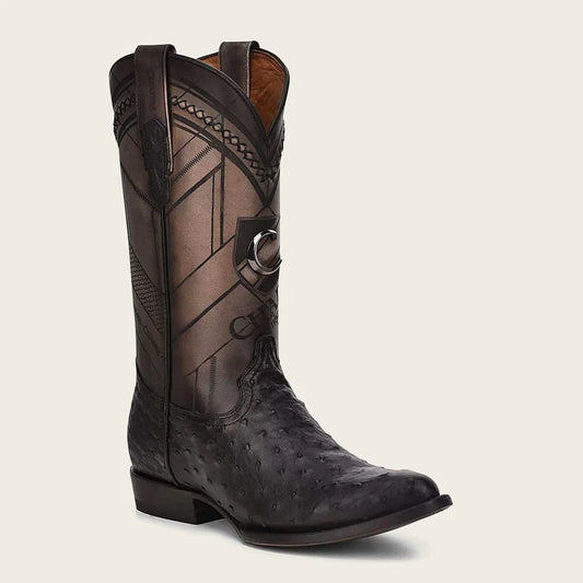 Cuadra Men's Black Genuine Ostrich Leather Round Toe Boot