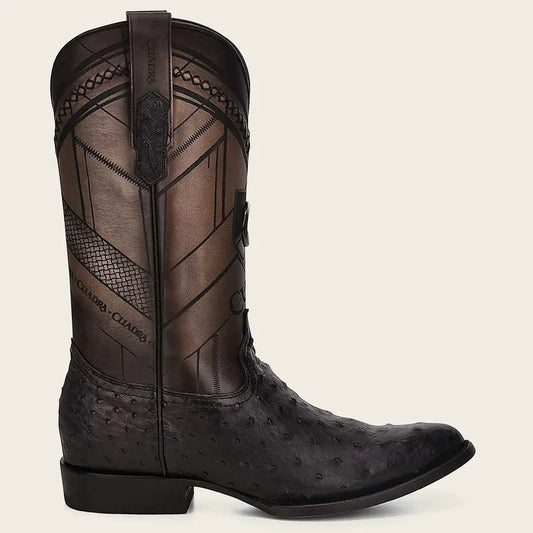 Cuadra Men's Black Genuine Ostrich Leather Round Toe Boot