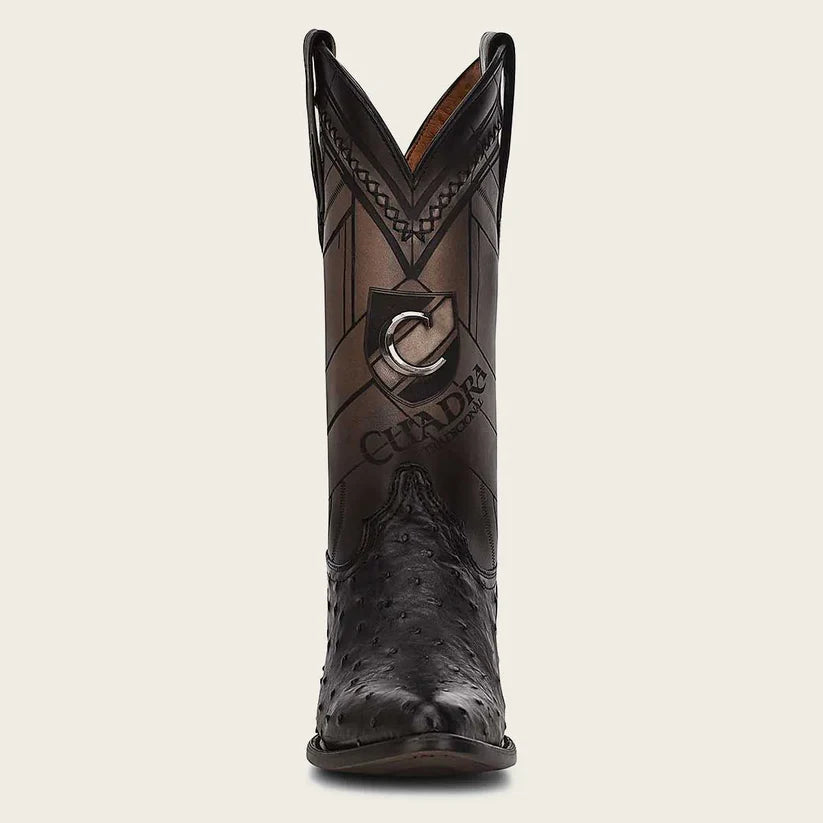 Cuadra Men's Black Genuine Ostrich Leather Round Toe Boot