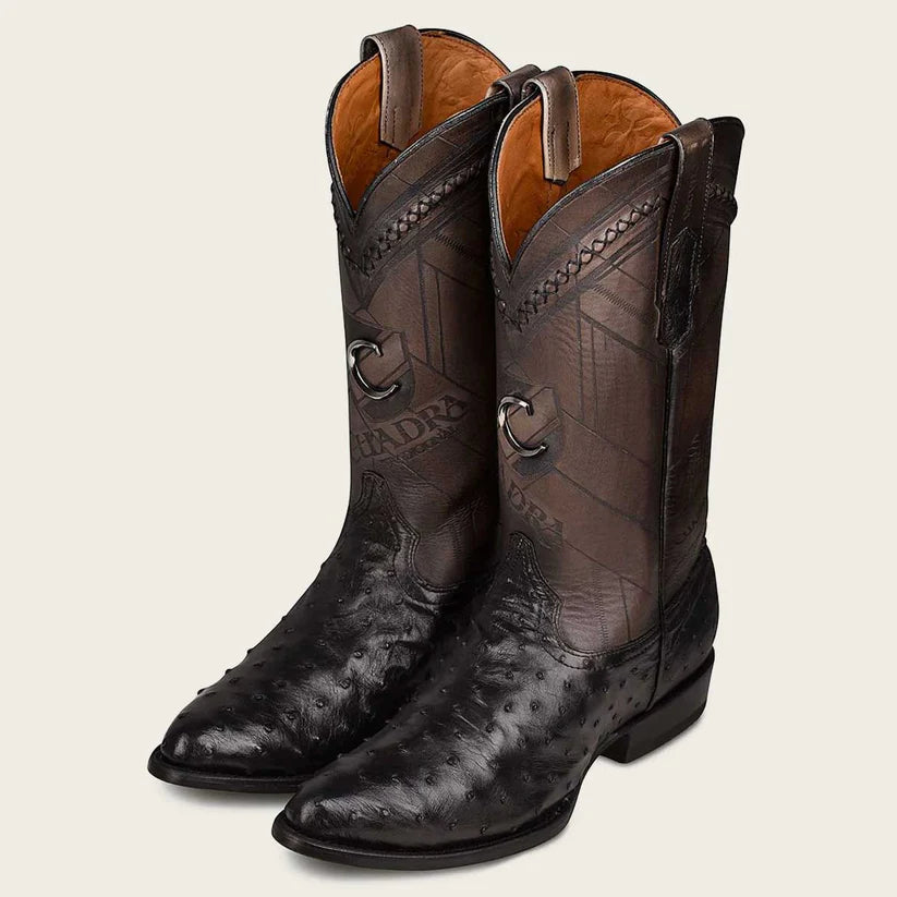 Cuadra Men's Black Genuine Ostrich Leather Round Toe Boot