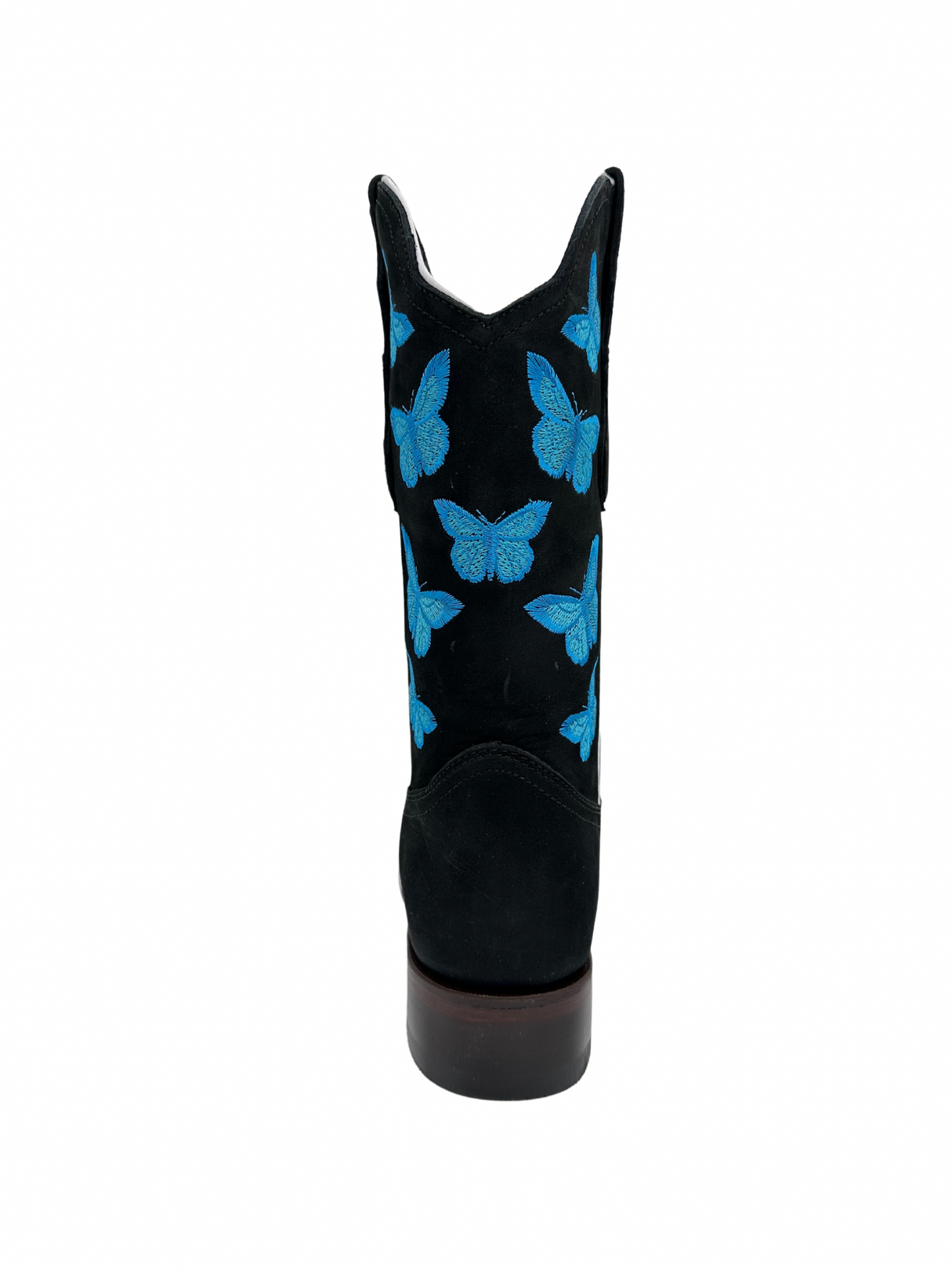 White Diamond Women's Black Butterfly Square Toe Leather Boot