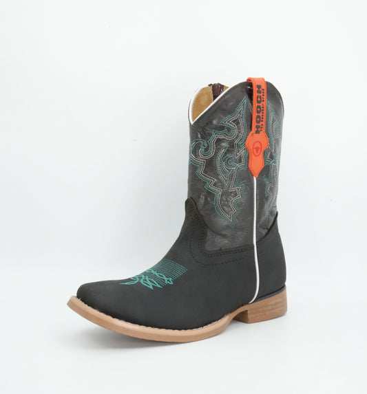 Hooch Kid's Dark Brown & Teal Stitched Boots