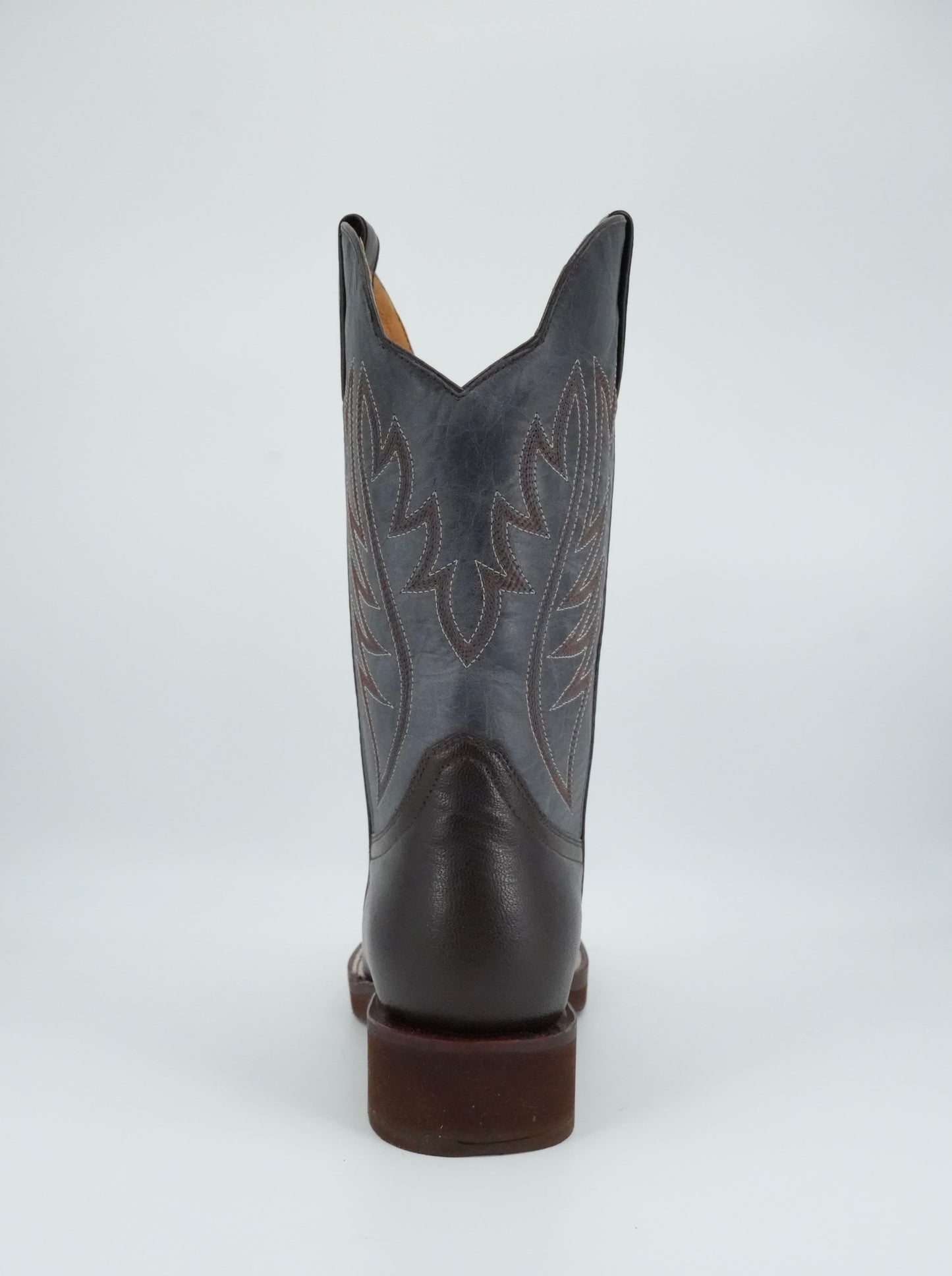 Denver Boots Men's Brown/Blue Leather Semi Square Toe Boot