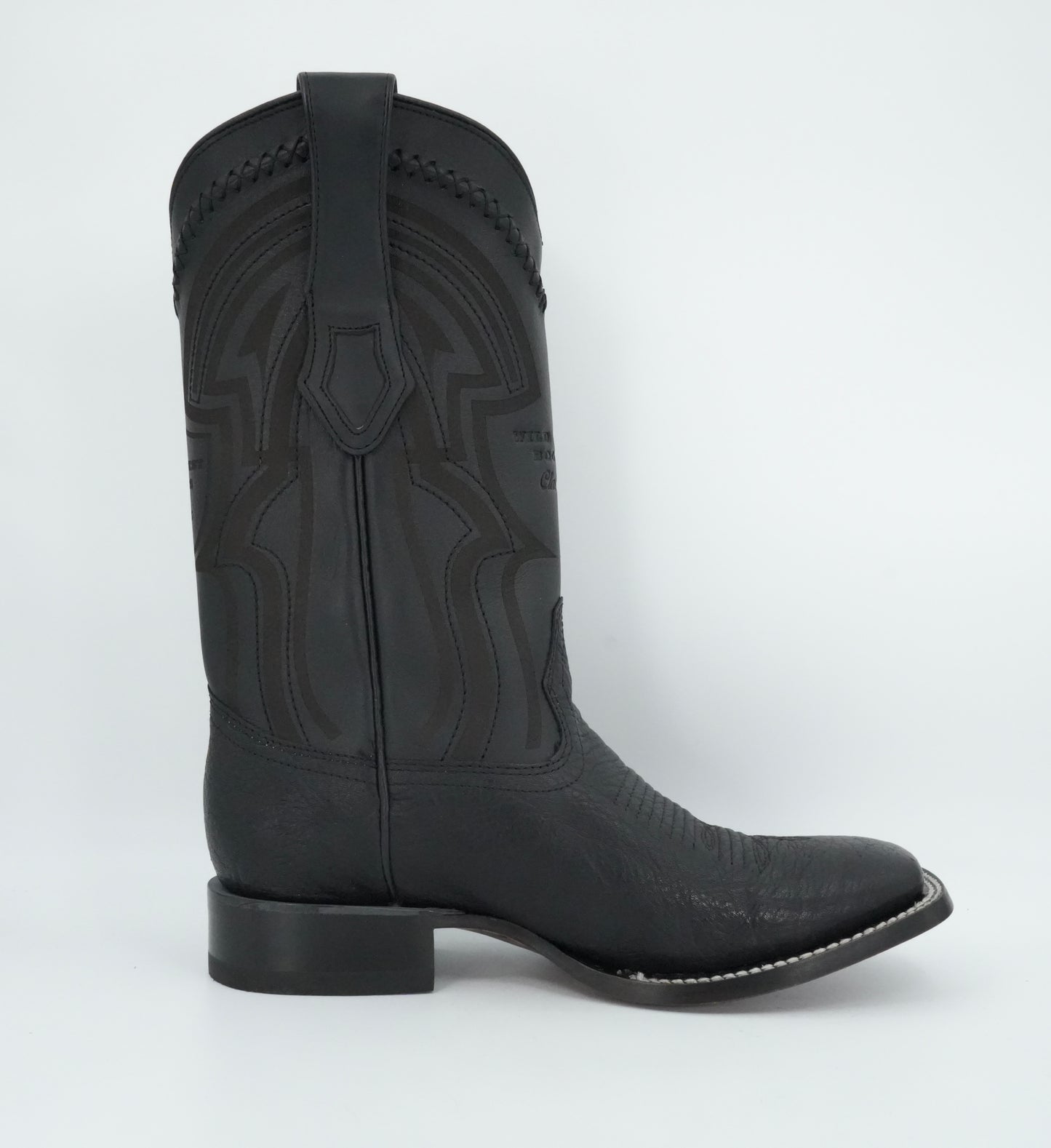 Wild West Men's Laser Bull Shoulder Black Wide Square Toe Boot