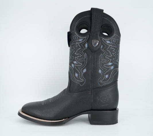 Bota de cuero negra con punta cuadrada para hombre de Wild West