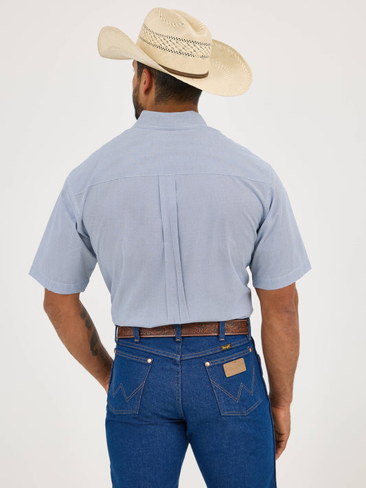 Wrangler Men's Short Sleeve Button Down Blue Print Shirt