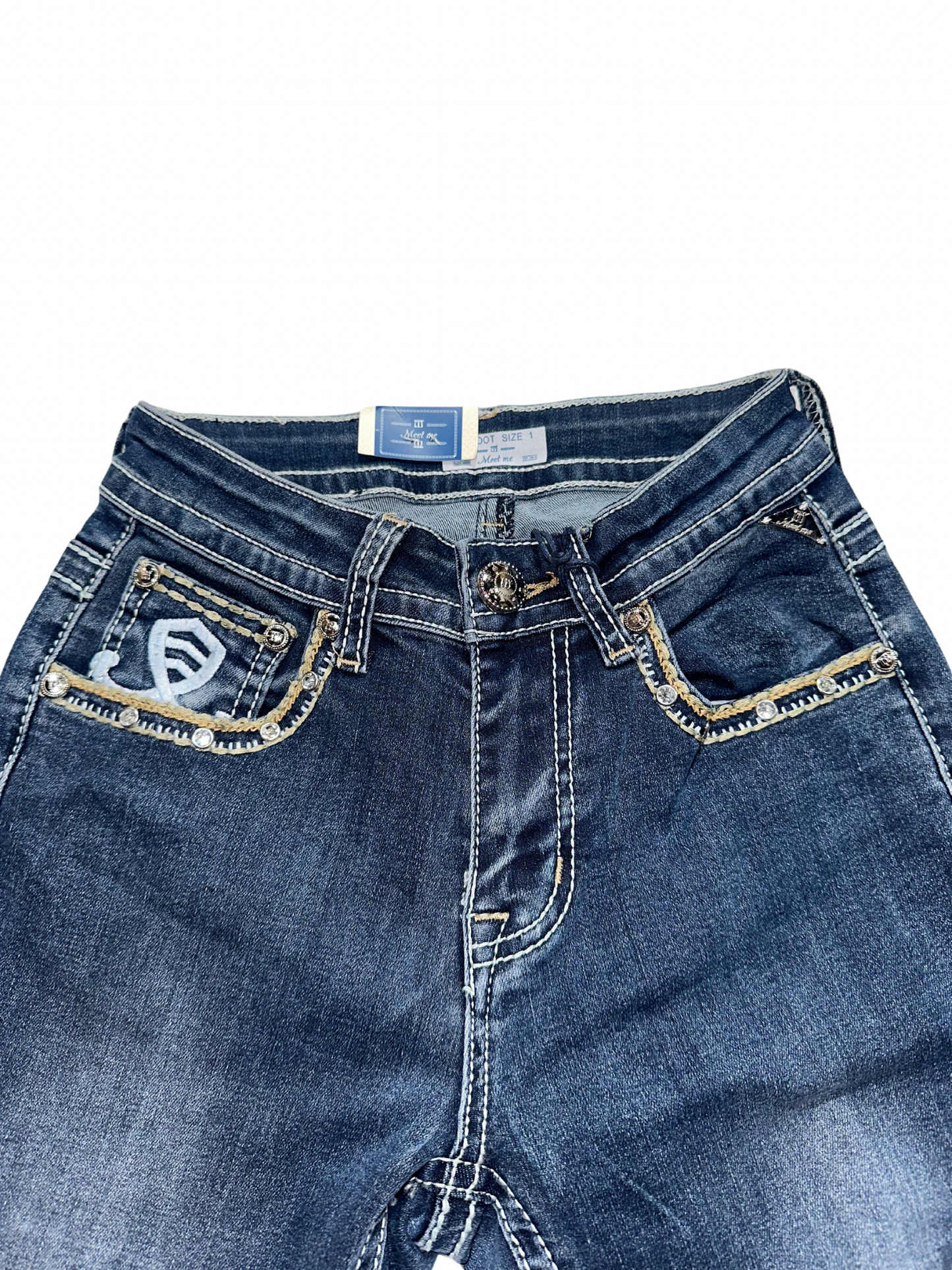 Meet Me Blue Bling Orange Pocket Bootcut Jean