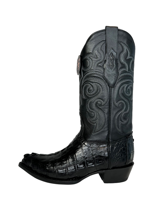 Los Altos Black Genuine Caiman Tail J Toe Boot