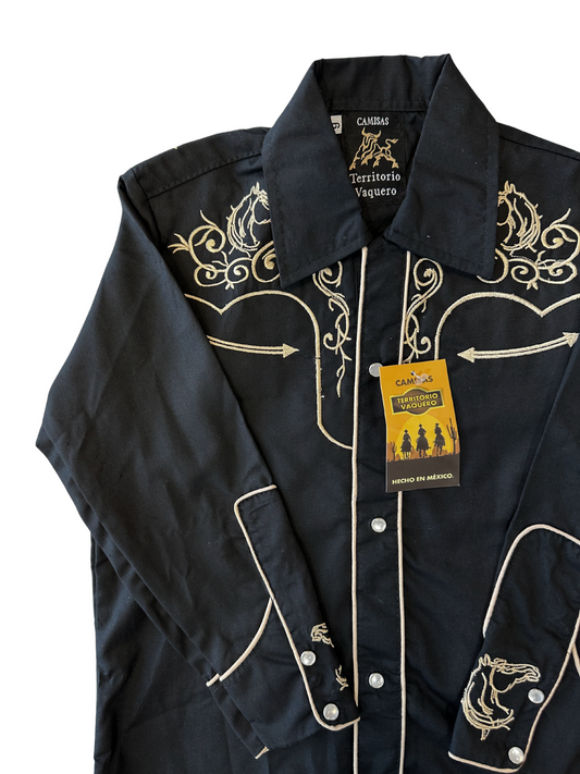 Boy's Horse Charro Shirt - Black