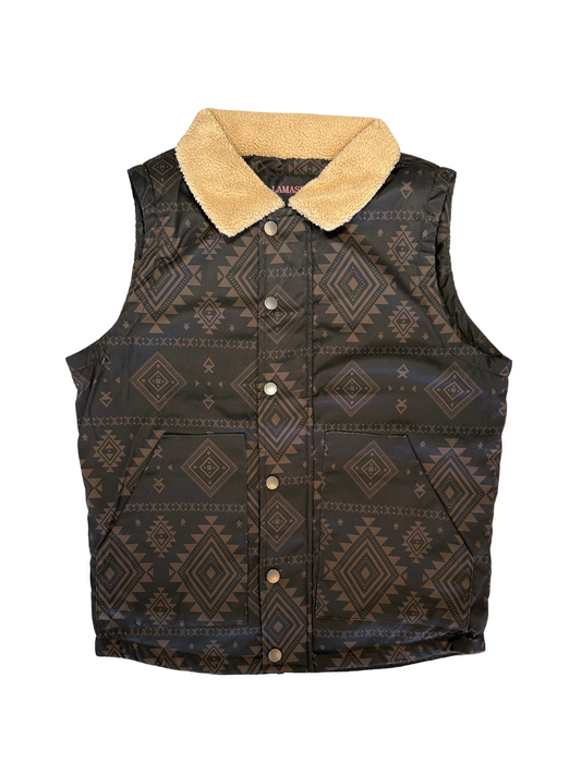 Lamasini Dark Brown Tribal Puffer Vest
