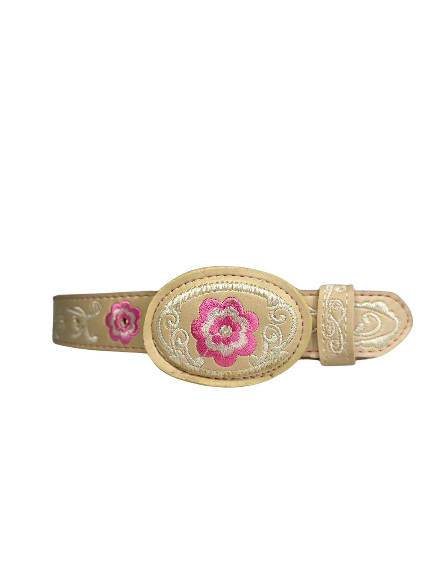 Girl's Pink Floral Embroided Leather Belt