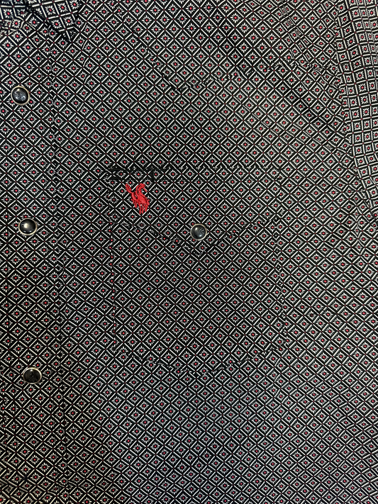 Men's Rodeo Black/Red Short Sleeve Button Down Shirt