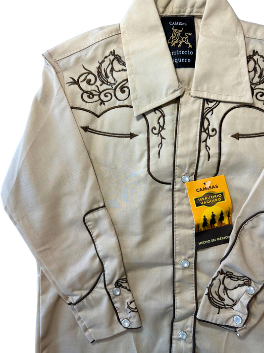 Boy's Horse Charro Shirt - Tan