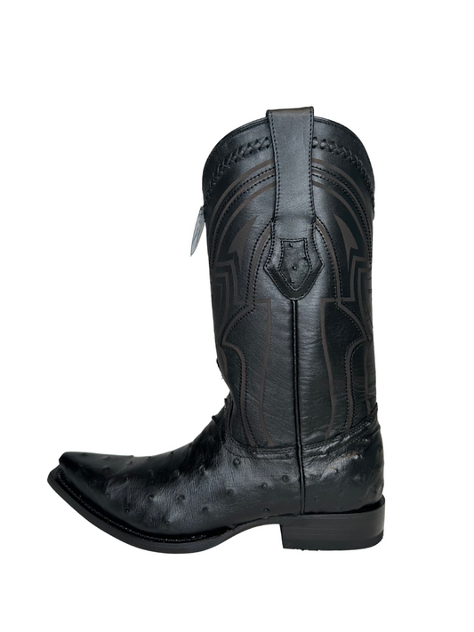 Wild West Black Genuine Ostrich Snip Toe Boot