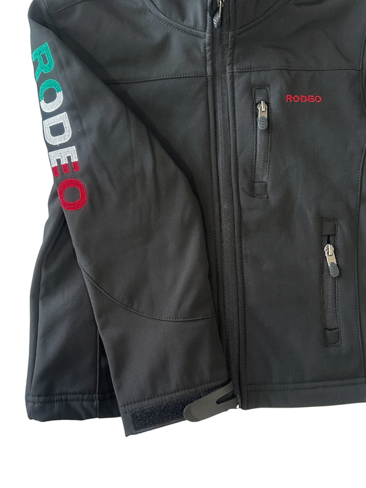 Kid's Unisex Rodeo Mexico Flag Softshell Jacket - Black