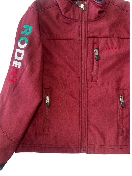 Kid's Unisex Rodeo Mexico Flag Softshell Jacket - Burgundy