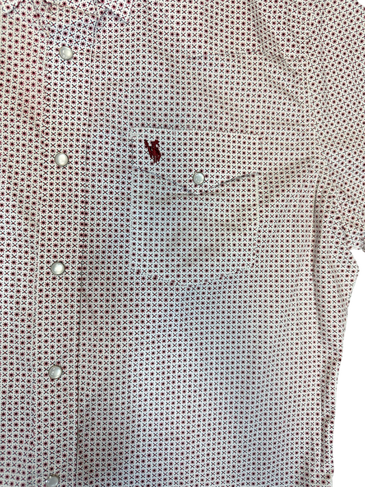 Men's Rodeo White/Red Short Sleeve Button Down Shirt