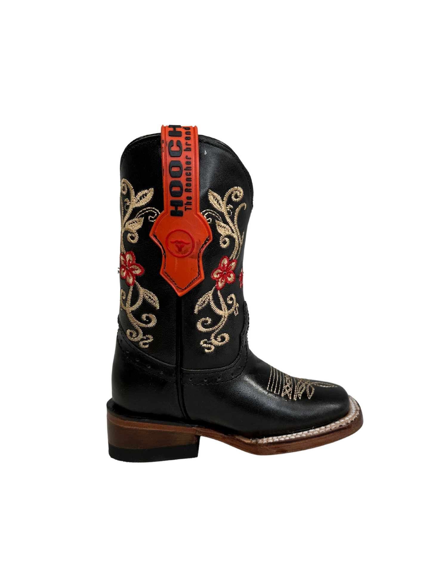 Hooch Girl's Black Leather Gold Stitched Boot