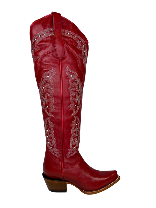 Quincy Red Tall Leather Boot