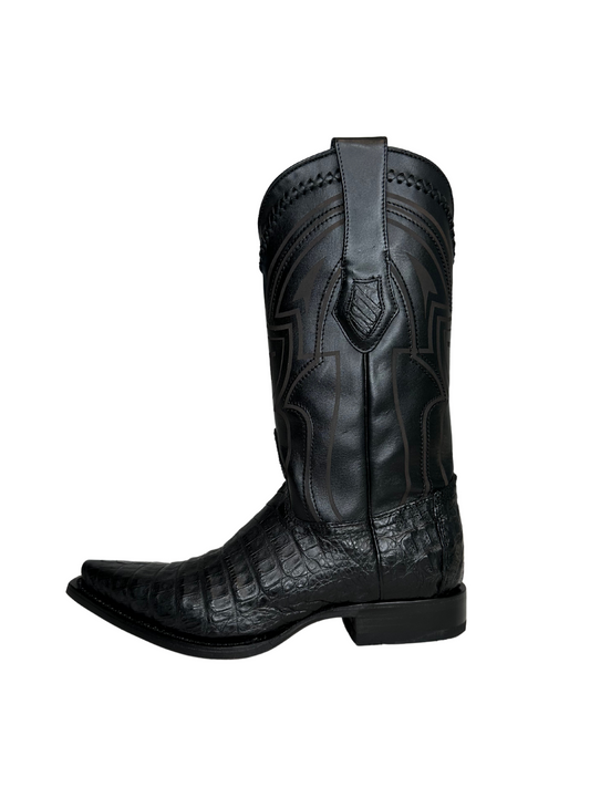 Wild West Black Genuine Caiman Belly Snip Toe Boot