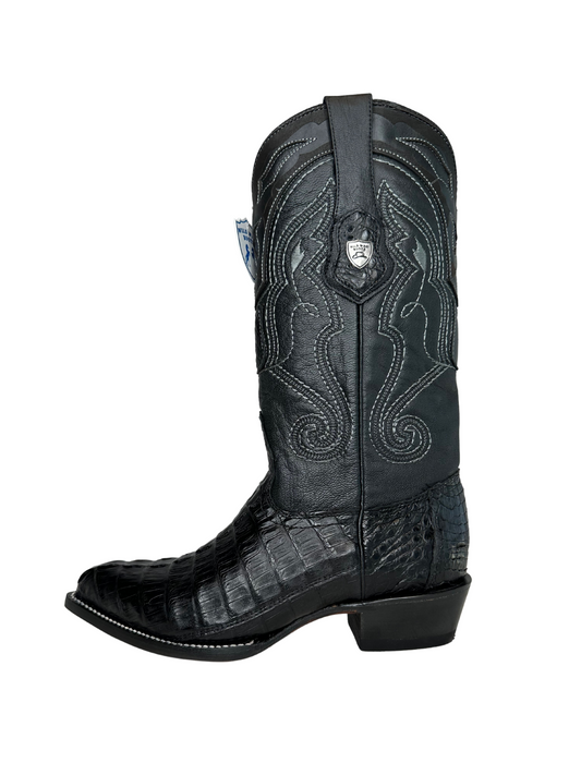 Wild West Black Genuine Caiman Tail J Toe Boot