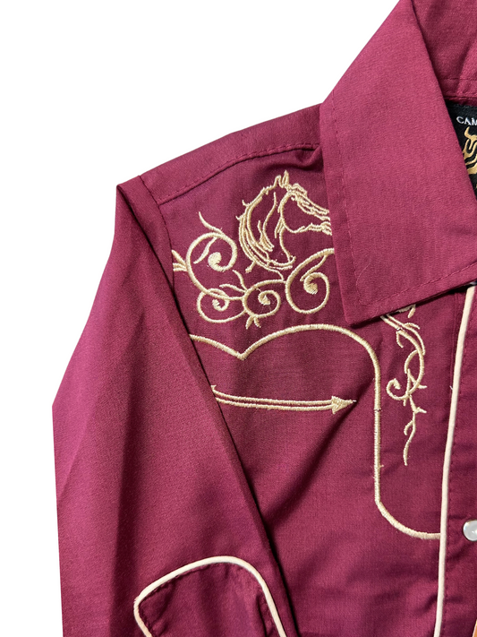 Boy's Horse Charro Shirt - Burgundy