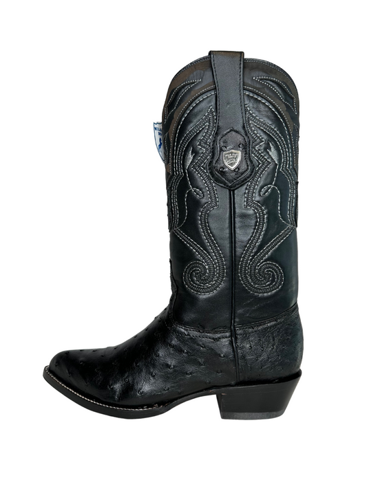 Wild West Black Genuine Ostrich J Toe Boot