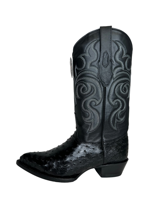 Los Altos Black Genuine Ostrich J Toe Boot