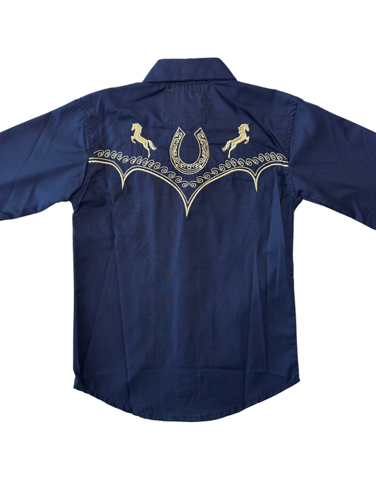 Boy's Horseshoe Charro Shirt - Navy