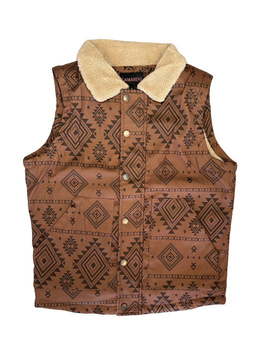 Lamasini Camel Tribal Puffer Vest