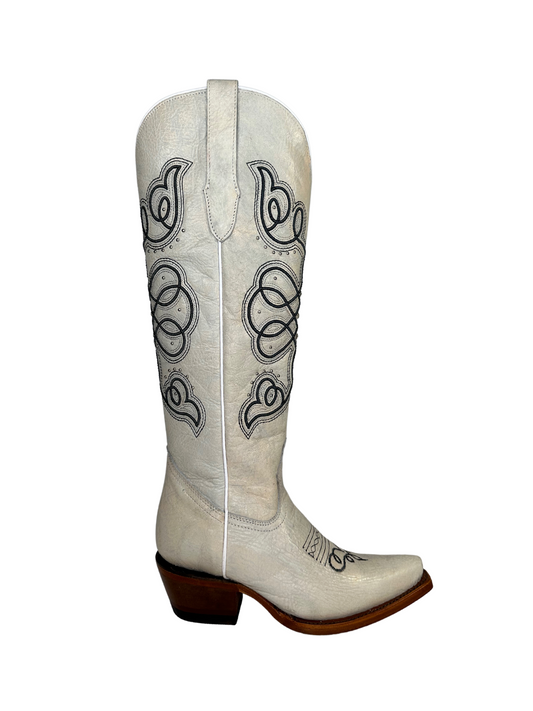 Quincy White Tall Leather Boot