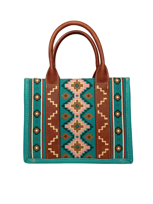 Wrangler Southwestern Print Small Canvas Tote/Crossbody - Turquoise