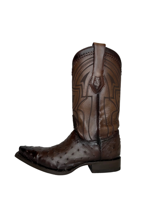 Wild West Faded Brown Genuine Ostrich Snip Toe Boot