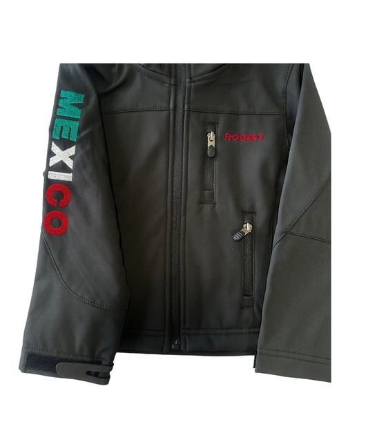 Kid's Unisex Rodeo Mexico Logo Softshell Jacket - Black
