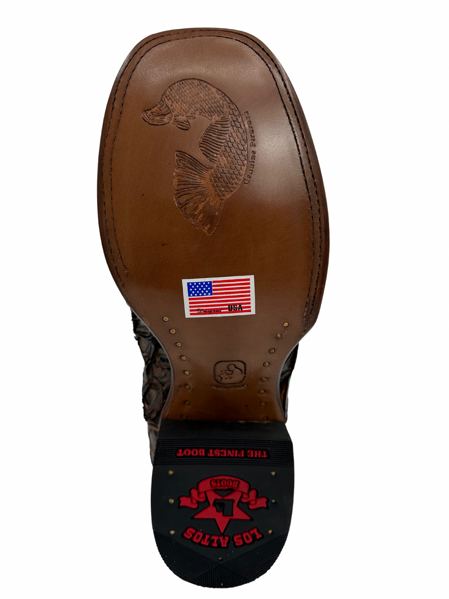 Los Altos Men's Rustic Cognac Genuine Pirarucu Wide Square Toe Boot