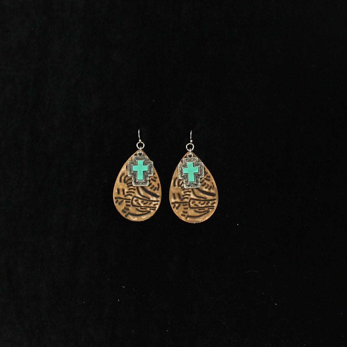 Blazin Roxx Native Turquoise Cross Leather Earrings